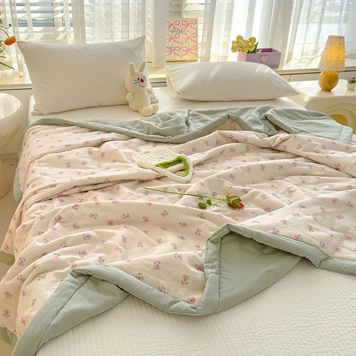 91家纺网 家纺一手货源 找家纺 睡棉坊 2025新款全棉有氧双层纱夏凉被空调被百分百纯棉被芯被子 洛丽塔