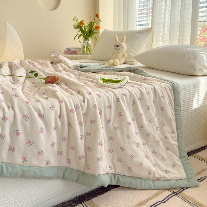 91家纺网 家纺一手货源 找家纺 睡棉坊 2025新款全棉有氧双层纱夏凉被空调被百分百纯棉被芯被子 洛丽塔