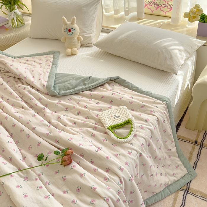 91家纺网 家纺一手货源 找家纺 睡棉坊 2025新款全棉有氧双层纱夏凉被空调被百分百纯棉被芯被子 洛丽塔