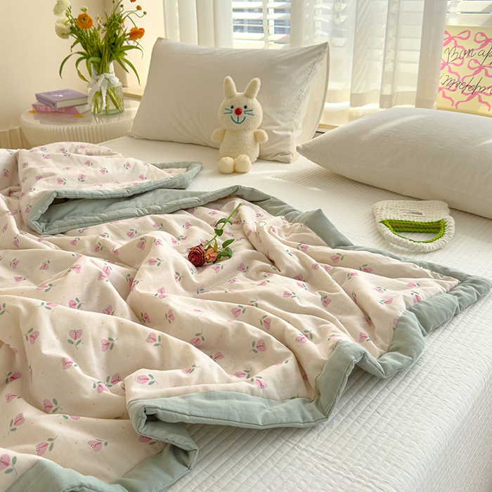 91家纺网 家纺一手货源 找家纺 睡棉坊 2025新款全棉有氧双层纱夏凉被空调被百分百纯棉被芯被子 洛丽塔