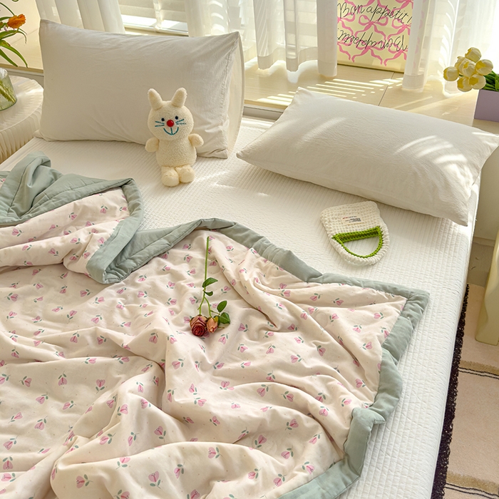 91家纺网 家纺一手货源 找家纺 睡棉坊 2025新款全棉有氧双层纱夏凉被空调被百分百纯棉被芯被子 洛丽塔