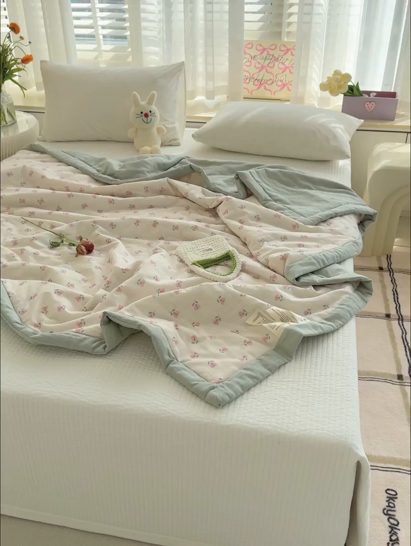 91家纺网 家纺一手货源 找家纺 睡棉坊 2025新款全棉有氧双层纱夏凉被空调被百分百纯棉被芯被子 洛丽塔