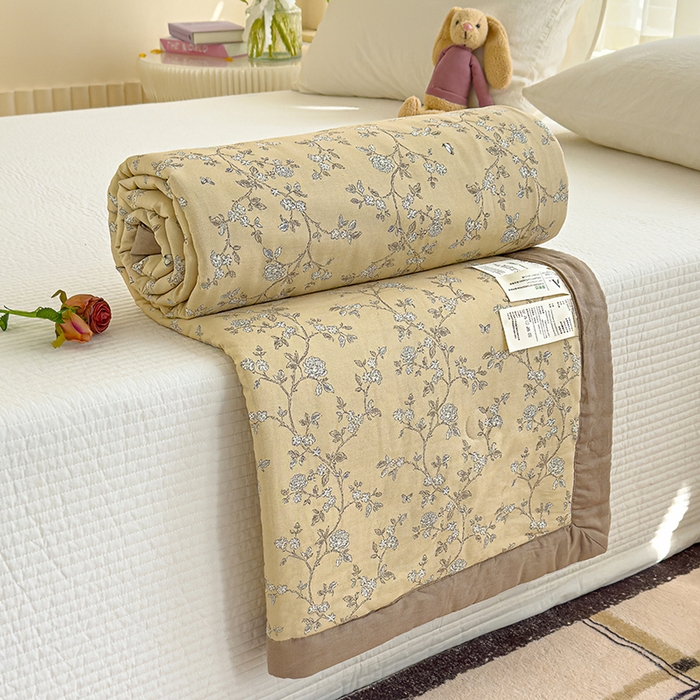 91家纺网 家纺一手货源 找家纺 睡棉坊 2025新款全棉有氧双层纱夏凉被空调被百分百纯棉被芯被子 摩卡