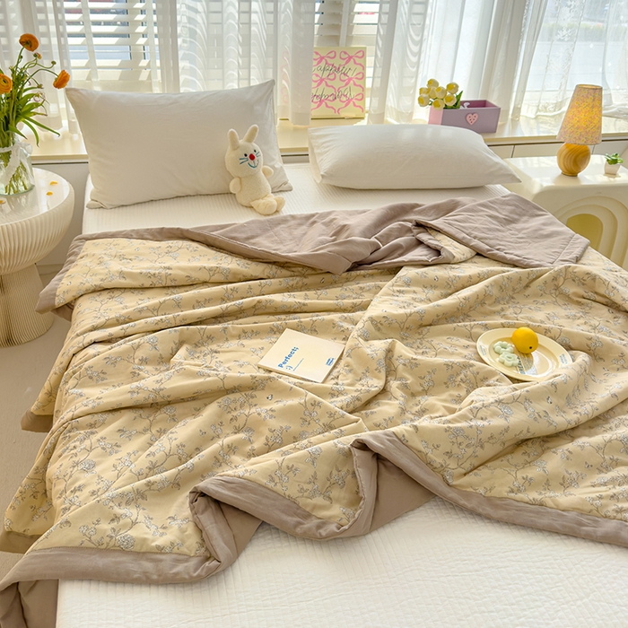 91家纺网 家纺一手货源 找家纺 睡棉坊 2025新款全棉有氧双层纱夏凉被空调被百分百纯棉被芯被子 摩卡