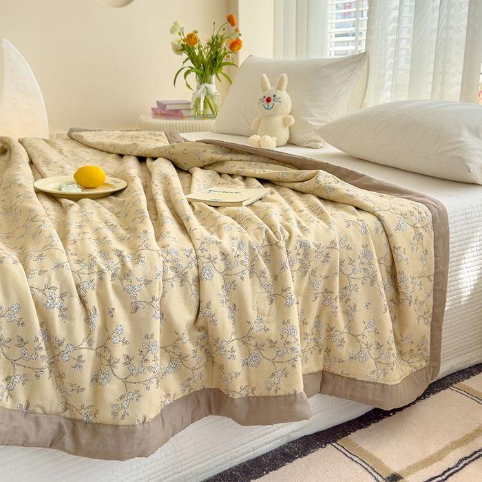 91家纺网 家纺一手货源 找家纺 睡棉坊 2025新款全棉有氧双层纱夏凉被空调被百分百纯棉被芯被子 摩卡