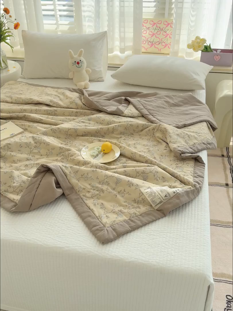91家纺网 家纺一手货源 找家纺 睡棉坊 2025新款全棉有氧双层纱夏凉被空调被百分百纯棉被芯被子 摩卡