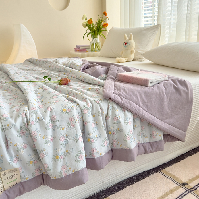 91家纺网 家纺一手货源 找家纺 睡棉坊 2025新款全棉有氧双层纱夏凉被空调被百分百纯棉被芯被子 汐语