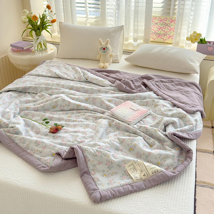 91家纺网 家纺一手货源 找家纺 睡棉坊 2025新款全棉有氧双层纱夏凉被空调被百分百纯棉被芯被子 汐语