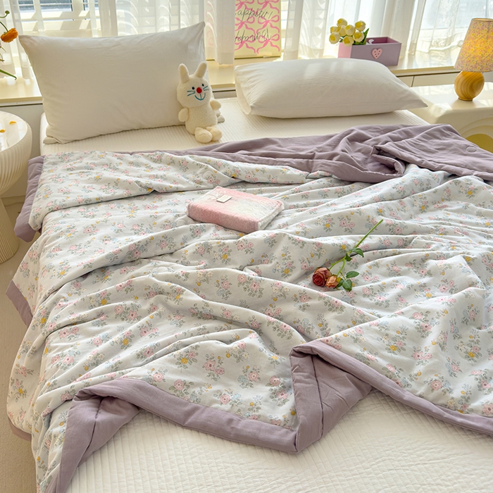 91家纺网 家纺一手货源 找家纺 睡棉坊 2025新款全棉有氧双层纱夏凉被空调被百分百纯棉被芯被子 汐语