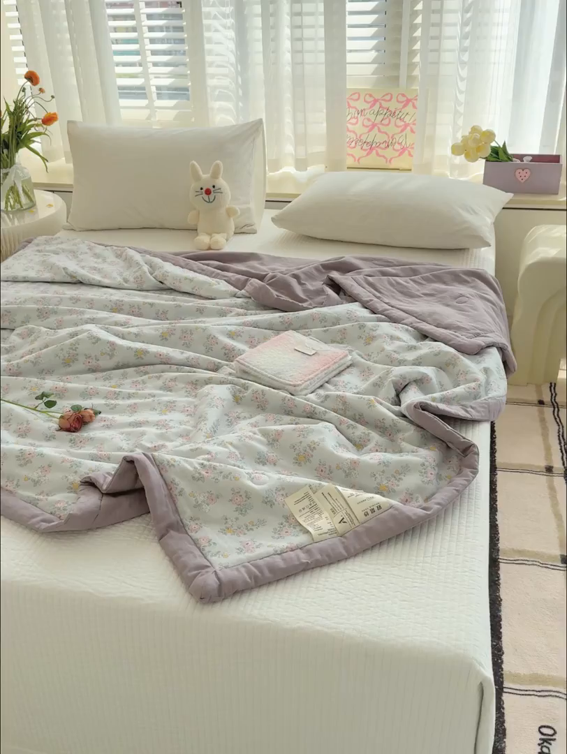91家纺网 家纺一手货源 找家纺 睡棉坊 2025新款全棉有氧双层纱夏凉被空调被百分百纯棉被芯被子 汐语