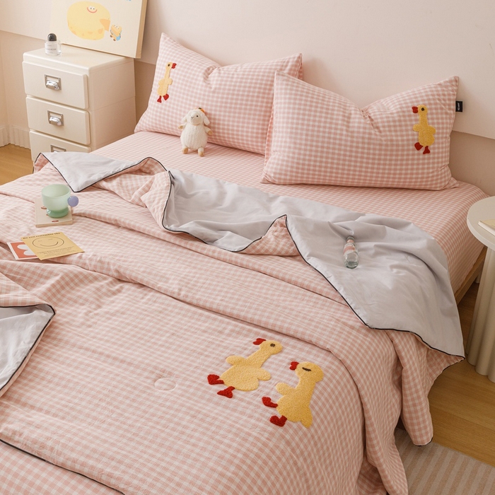 卡姿家纺 2025新款色织水洗棉毛巾绣夏被夏凉被空调被 夏被粉小格