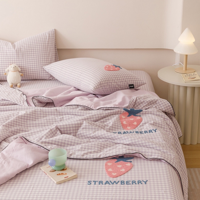 91家纺网 家纺一手货源 找家纺 卡姿家纺 2025新款色织水洗棉毛巾绣夏被夏凉被空调被 夏被紫小格