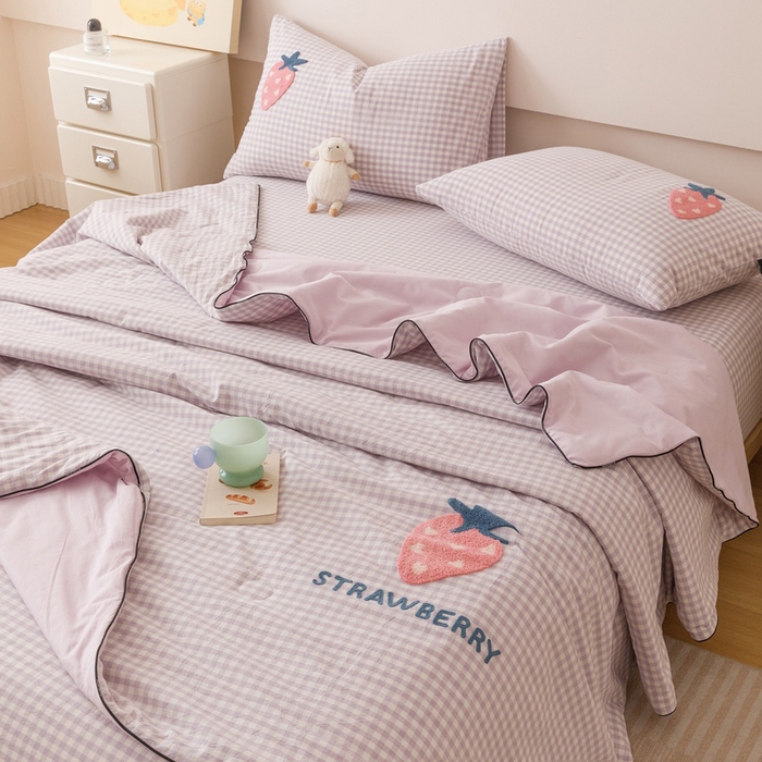 卡姿家纺 2025新款色织水洗棉毛巾绣夏被夏凉被空调被 夏被紫小格