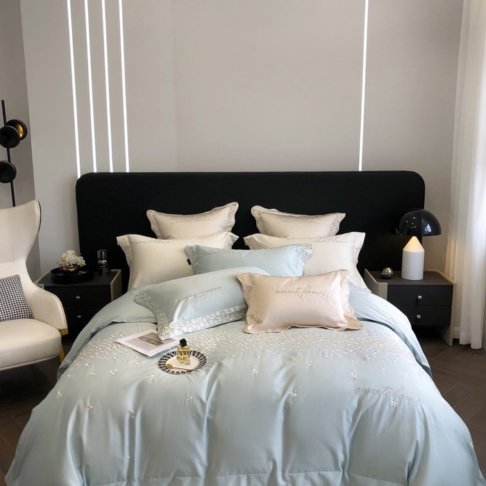 91家纺网 家纺一手货源 找家纺 卡姿家纺 2025新款100支全棉纯棉高端定制四件套—伊莎贝拉 伊莎贝拉—星绿