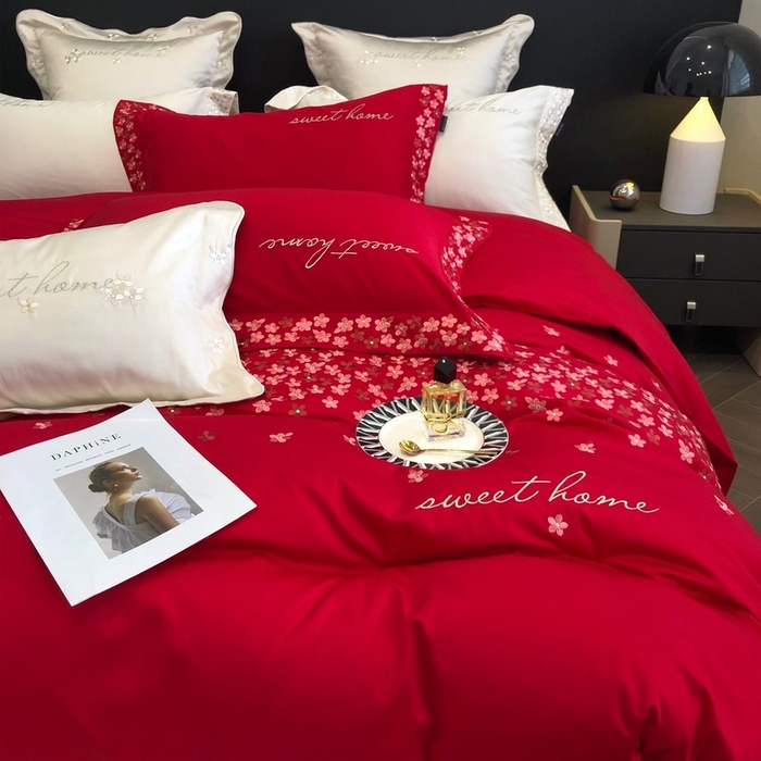 91家纺网 家纺一手货源 找家纺 卡姿家纺 2025新款100支全棉纯棉高端定制四件套—伊莎贝拉 伊莎贝拉-千禧红