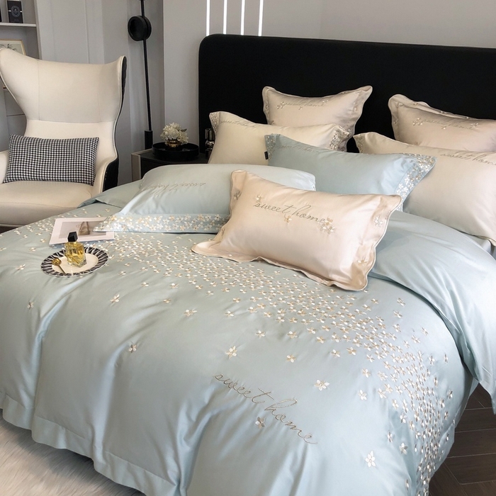 91家纺网 家纺一手货源 找家纺 卡姿家纺 2025新款100支全棉纯棉高端定制四件套—伊莎贝拉 伊莎贝拉—星绿