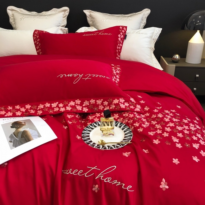 91家纺网 家纺一手货源 找家纺 卡姿家纺 2025新款100支全棉纯棉高端定制四件套—伊莎贝拉 伊莎贝拉-千禧红