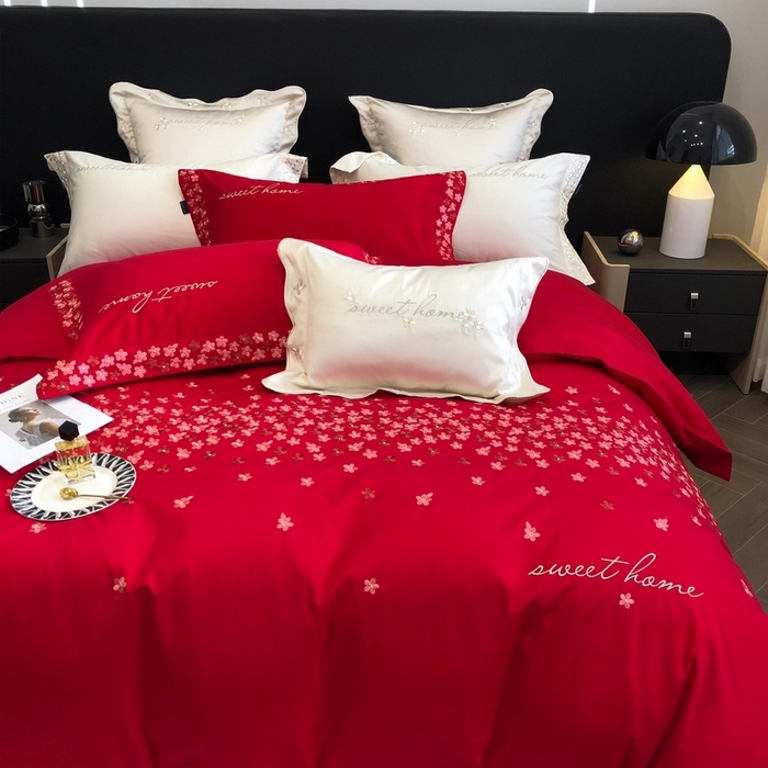 91家纺网 家纺一手货源 找家纺 卡姿家纺 2025新款100支全棉纯棉高端定制四件套—伊莎贝拉 伊莎贝拉-千禧红