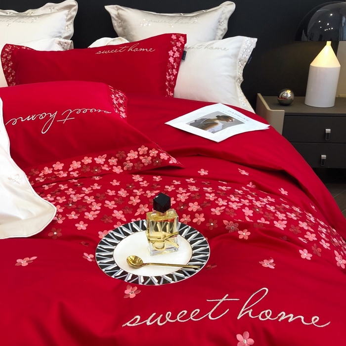 91家纺网 家纺一手货源 找家纺 卡姿家纺 2025新款100支全棉纯棉高端定制四件套—伊莎贝拉 伊莎贝拉-千禧红