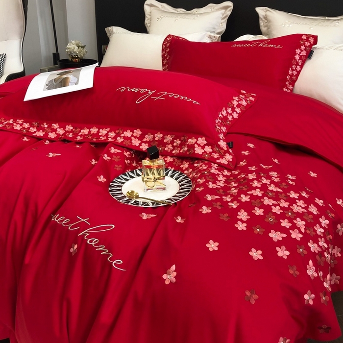 91家纺网 家纺一手货源 找家纺 卡姿家纺 2025新款100支全棉纯棉高端定制四件套—伊莎贝拉 伊莎贝拉-千禧红