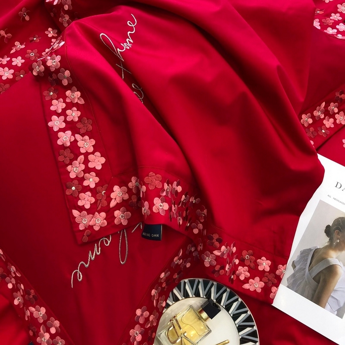 91家纺网 家纺一手货源 找家纺 卡姿家纺 2025新款100支全棉纯棉高端定制四件套—伊莎贝拉 伊莎贝拉-千禧红