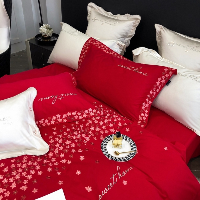 91家纺网 家纺一手货源 找家纺 卡姿家纺 2025新款100支全棉纯棉高端定制四件套—伊莎贝拉 伊莎贝拉-千禧红