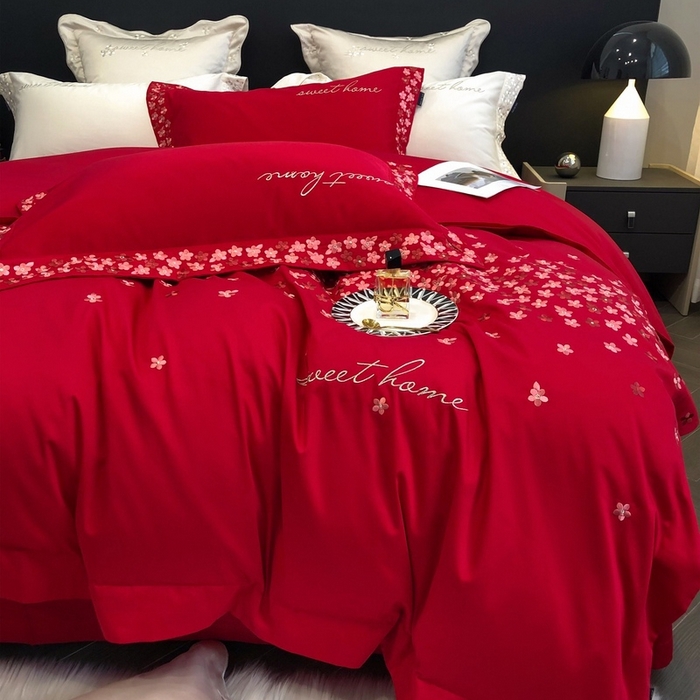 91家纺网 家纺一手货源 找家纺 卡姿家纺 2025新款100支全棉纯棉高端定制四件套—伊莎贝拉 伊莎贝拉-千禧红