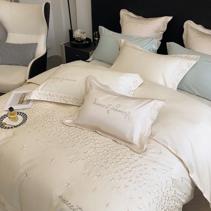 91家纺网 家纺一手货源 找家纺 卡姿家纺 2025新款100支全棉纯棉高端定制四件套—伊莎贝拉 伊莎贝拉-白