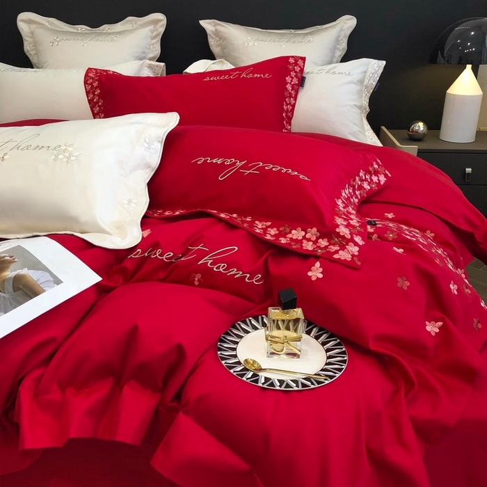 91家纺网 家纺一手货源 找家纺 卡姿家纺 2025新款100支全棉纯棉高端定制四件套—伊莎贝拉 伊莎贝拉-千禧红