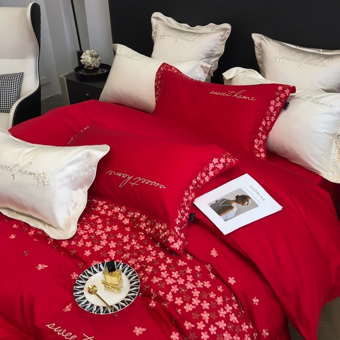 91家纺网 家纺一手货源 找家纺 卡姿家纺 2025新款100支全棉纯棉高端定制四件套—伊莎贝拉 伊莎贝拉-千禧红