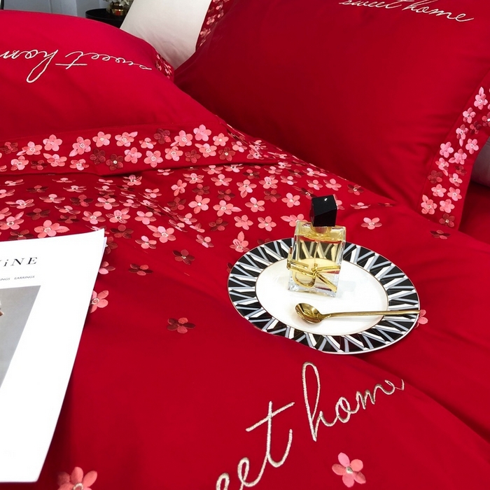 91家纺网 家纺一手货源 找家纺 卡姿家纺 2025新款100支全棉纯棉高端定制四件套—伊莎贝拉 伊莎贝拉-千禧红