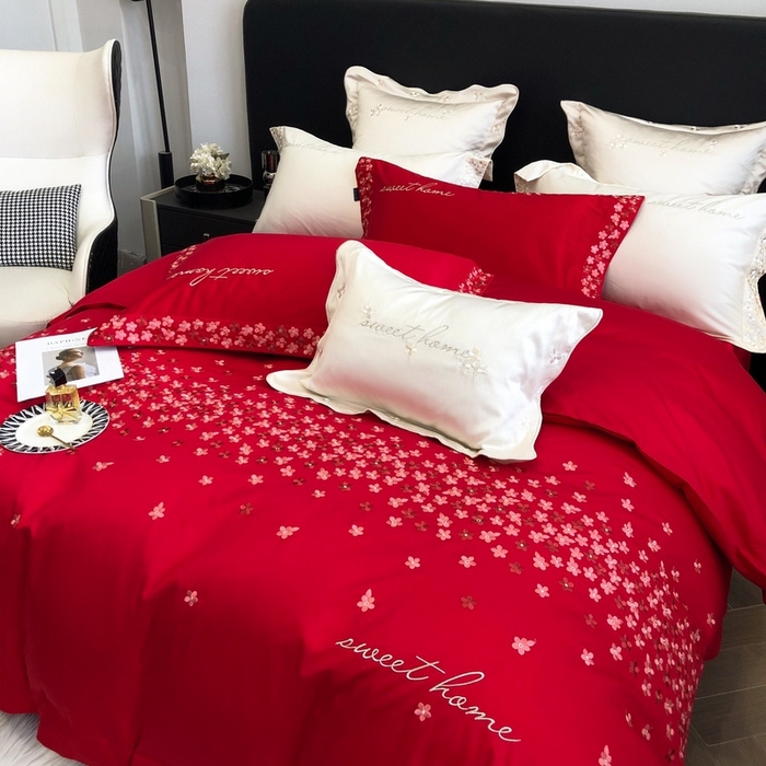 卡姿家纺 2025新款100支全棉纯棉高端定制四件套—伊莎贝拉 伊莎贝拉-千禧红