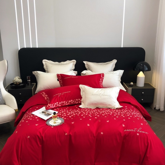 91家纺网 家纺一手货源 找家纺 卡姿家纺 2025新款100支全棉纯棉高端定制四件套—伊莎贝拉 伊莎贝拉-千禧红