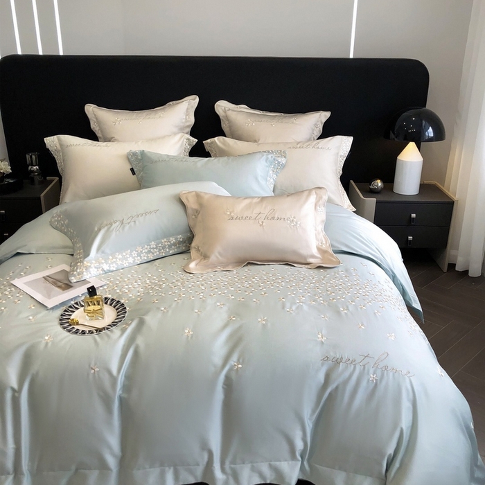 91家纺网 家纺一手货源 找家纺 卡姿家纺 2025新款100支全棉纯棉高端定制四件套—伊莎贝拉 伊莎贝拉—星绿