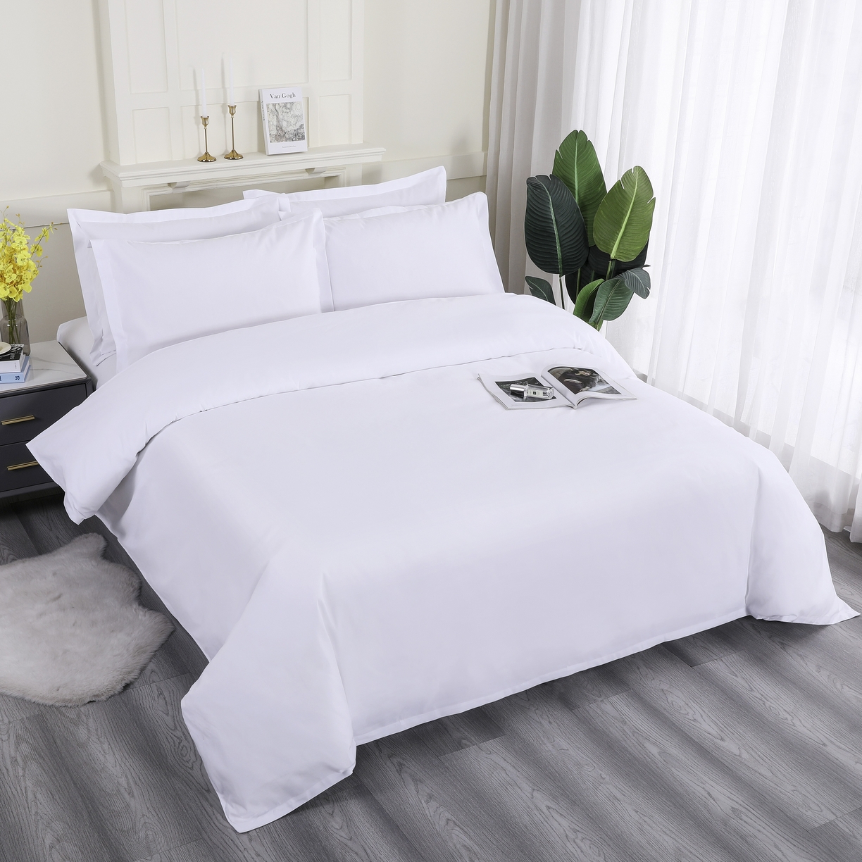 91家纺网 家纺一手货源 找家纺 （总）三俏家纺 2025年酒店布草 磨毛高仿棉星级酒店宾馆民宿磨毛纯白三件套四件套100克平纹款