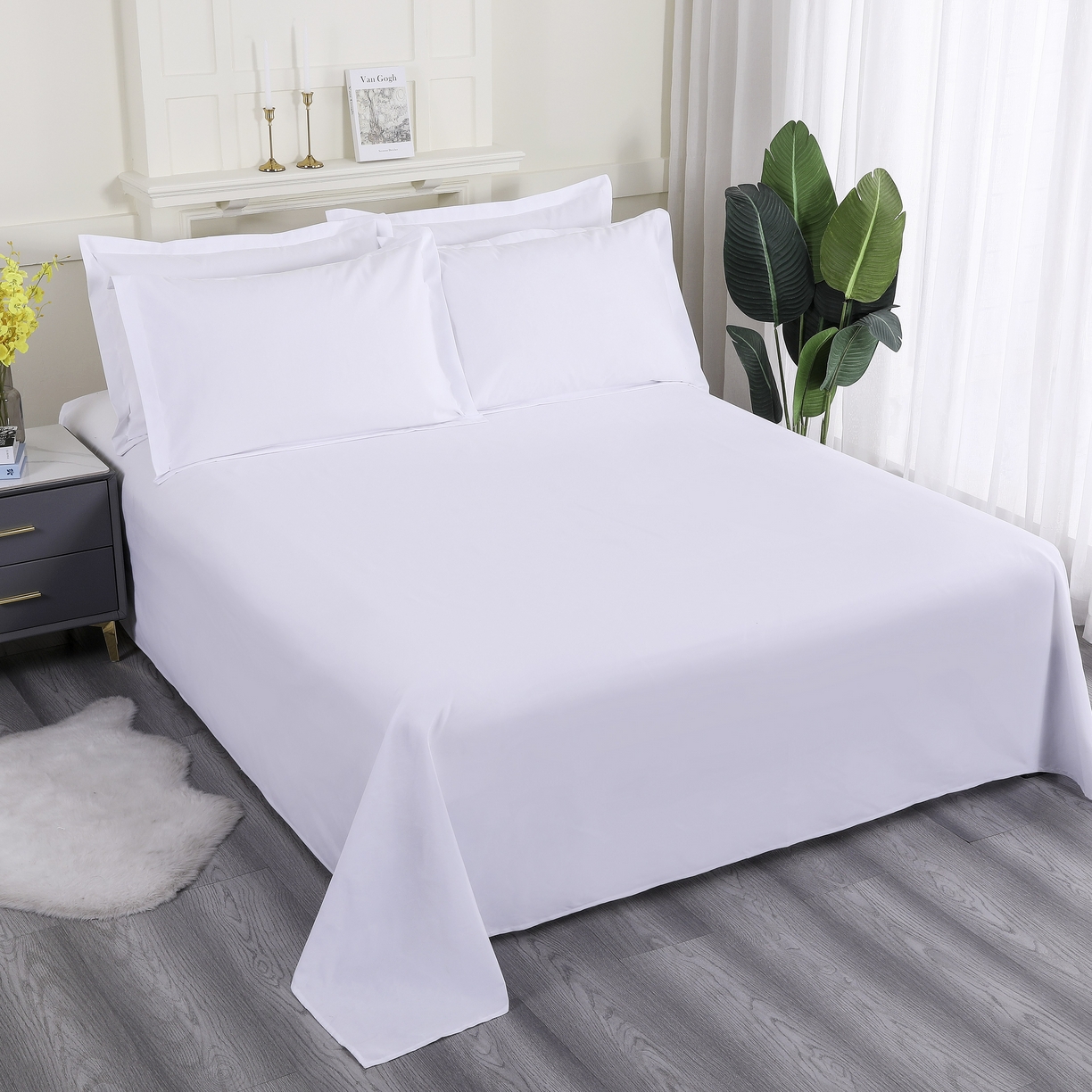 91家纺网 家纺一手货源 找家纺 （总）三俏家纺 2025年酒店布草 磨毛高仿棉星级酒店宾馆民宿磨毛纯白三件套四件套100克平纹款