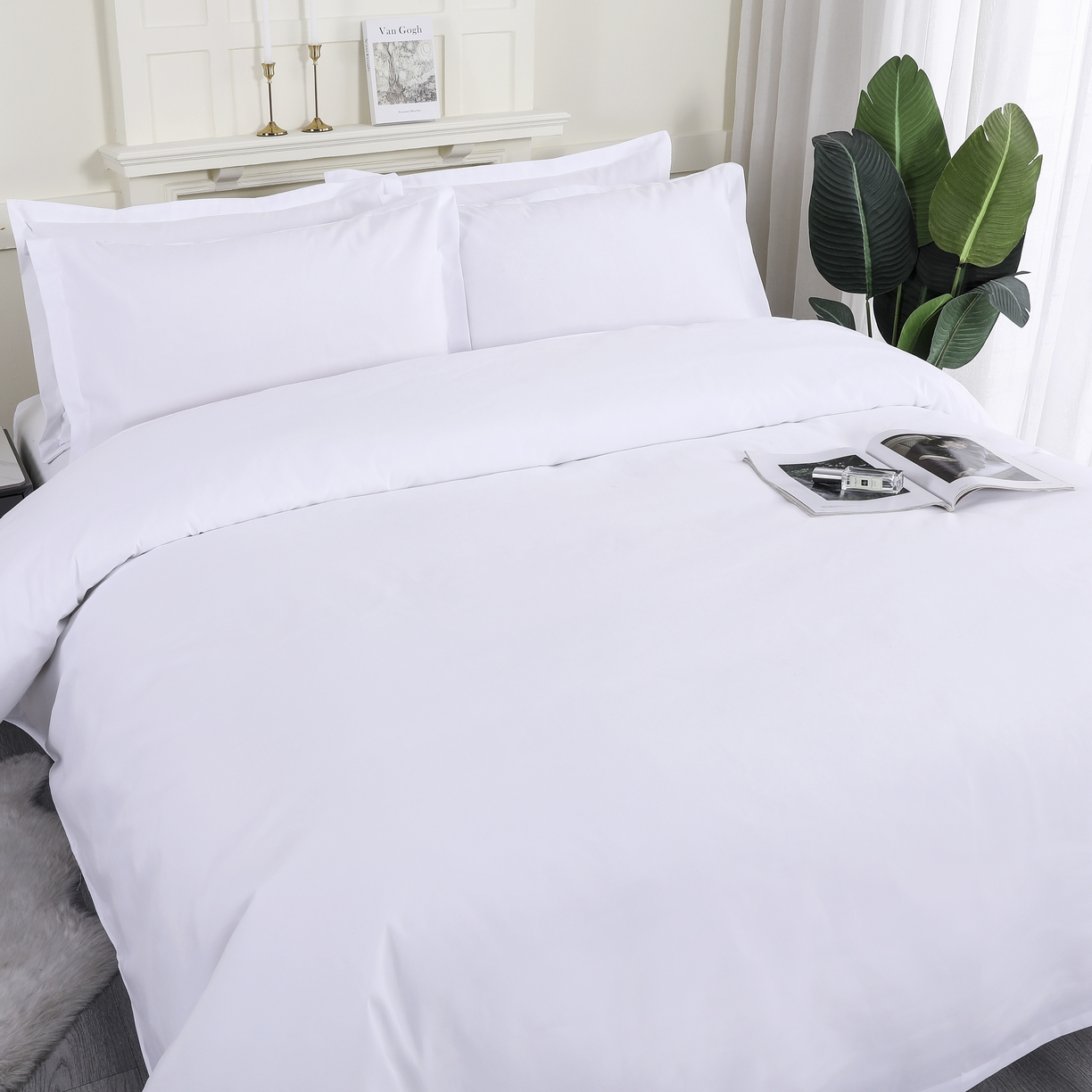 91家纺网 家纺一手货源 找家纺 （总）三俏家纺 2025年酒店布草 磨毛高仿棉星级酒店宾馆民宿磨毛纯白三件套四件套100克平纹款