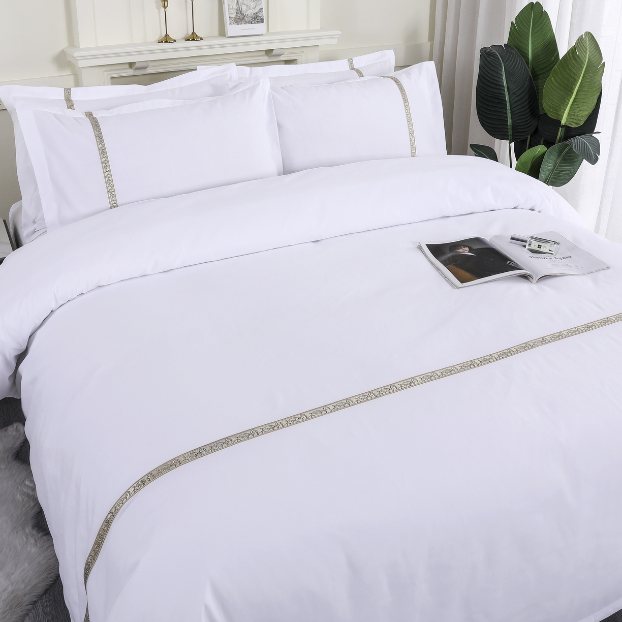 91家纺网 家纺一手货源 找家纺 （总）三俏家纺 2025年酒店布草 磨毛高仿棉星级酒店宾馆民宿磨毛纯白三件套四件套100克平纹款