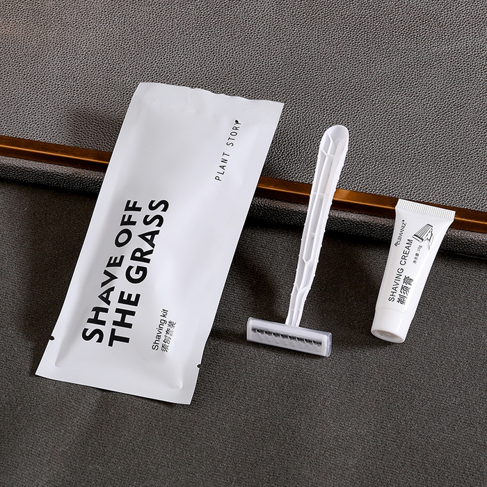 中乾酒店布草2025新款五星级酒店专用日用品系列 白膜剃须刀-绿色注胶剃须刀5g剃须膏  100/件