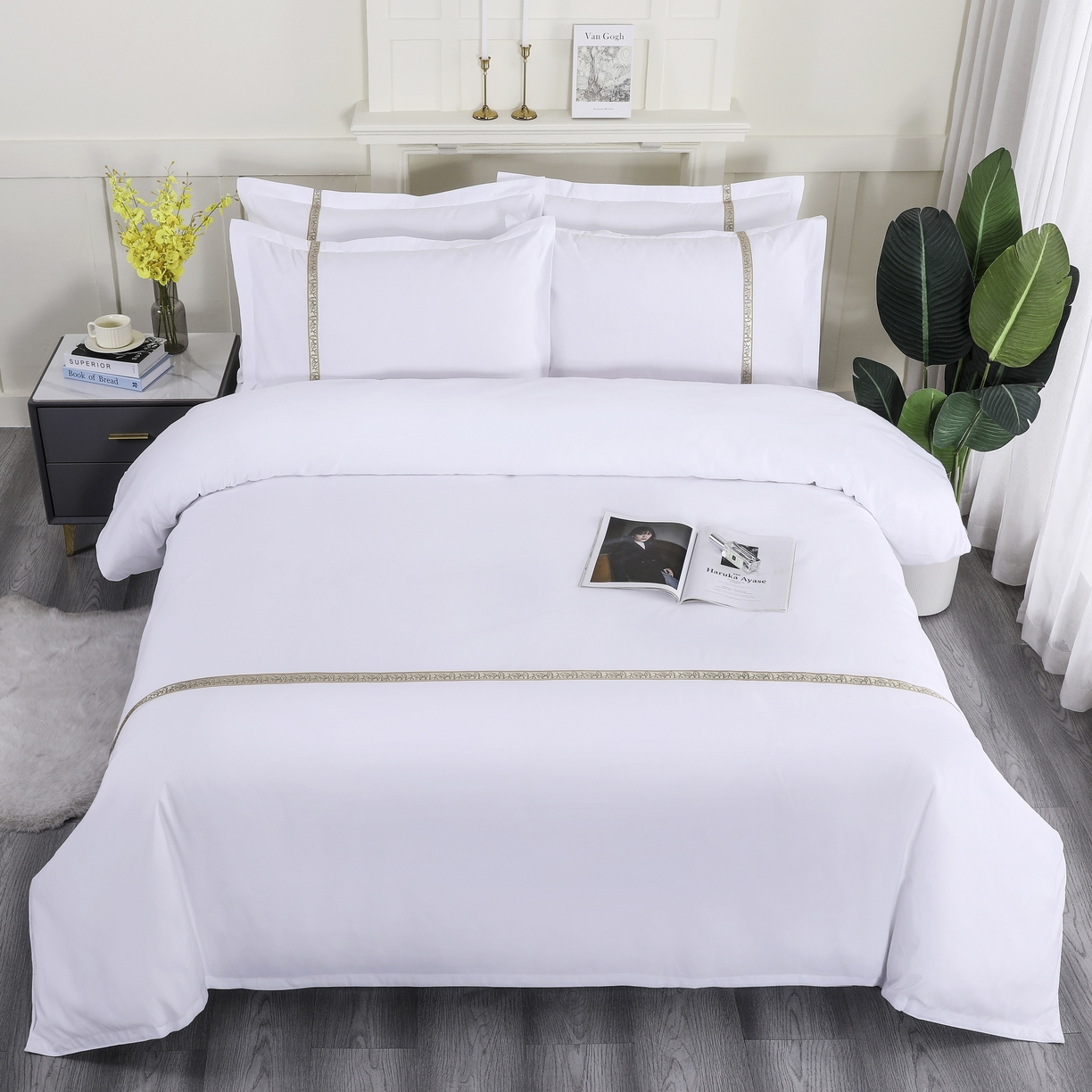 三俏家纺 2025年酒店布草 磨毛高仿棉星级酒店宾馆民宿磨毛纯白三件套四件套100克平纹款 复古灰