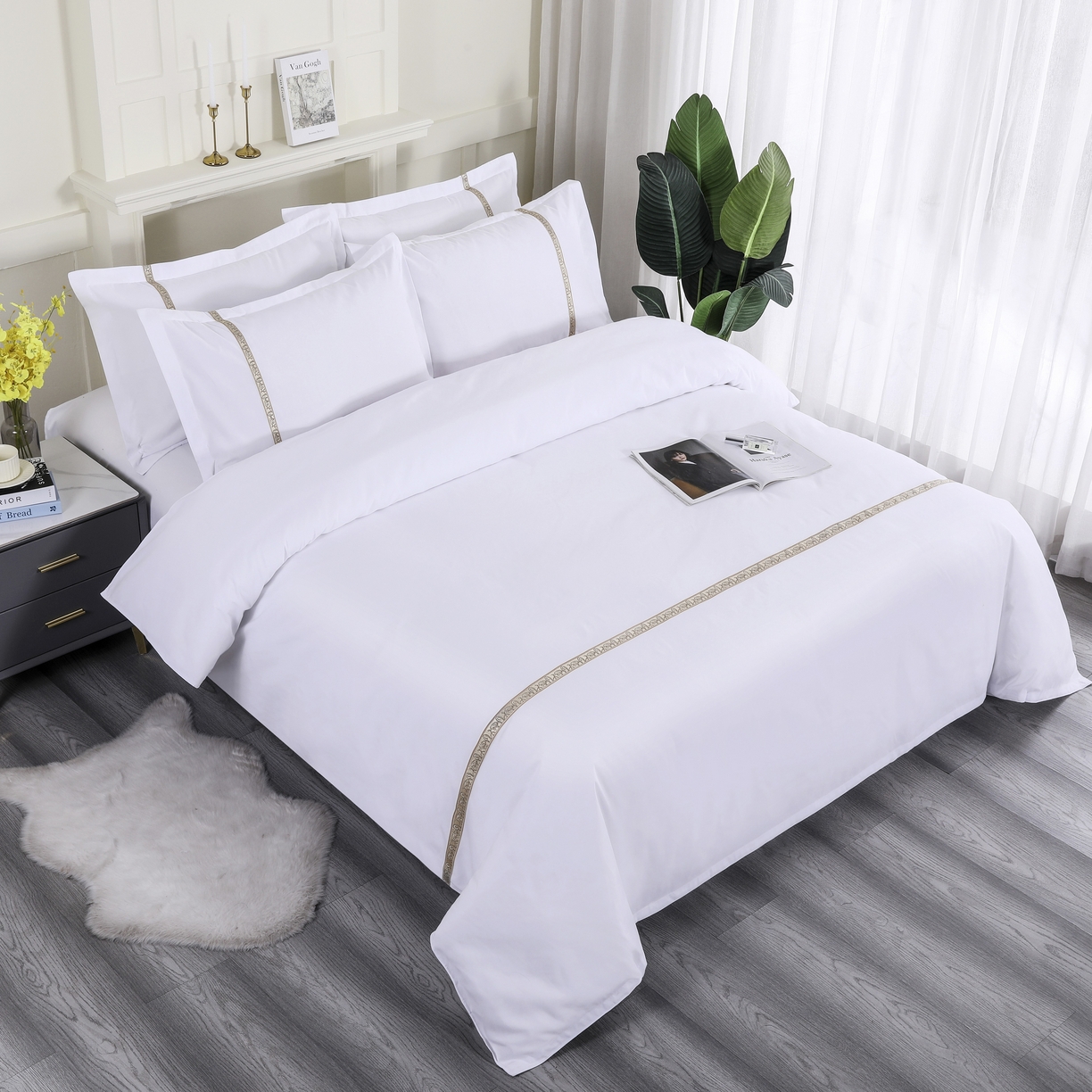 91家纺网 家纺一手货源 找家纺 三俏家纺 2025年酒店布草 磨毛高仿棉星级酒店宾馆民宿磨毛纯白三件套四件套100克平纹款 复古灰