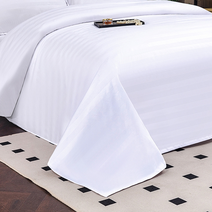 91家纺网 家纺一手货源 找家纺 三俏家纺 2025年酒店布草 140g磨毛高仿棉星级酒店宾馆民宿磨毛纯白三件套四件套纯白缎条四件套 140克斜纹加厚