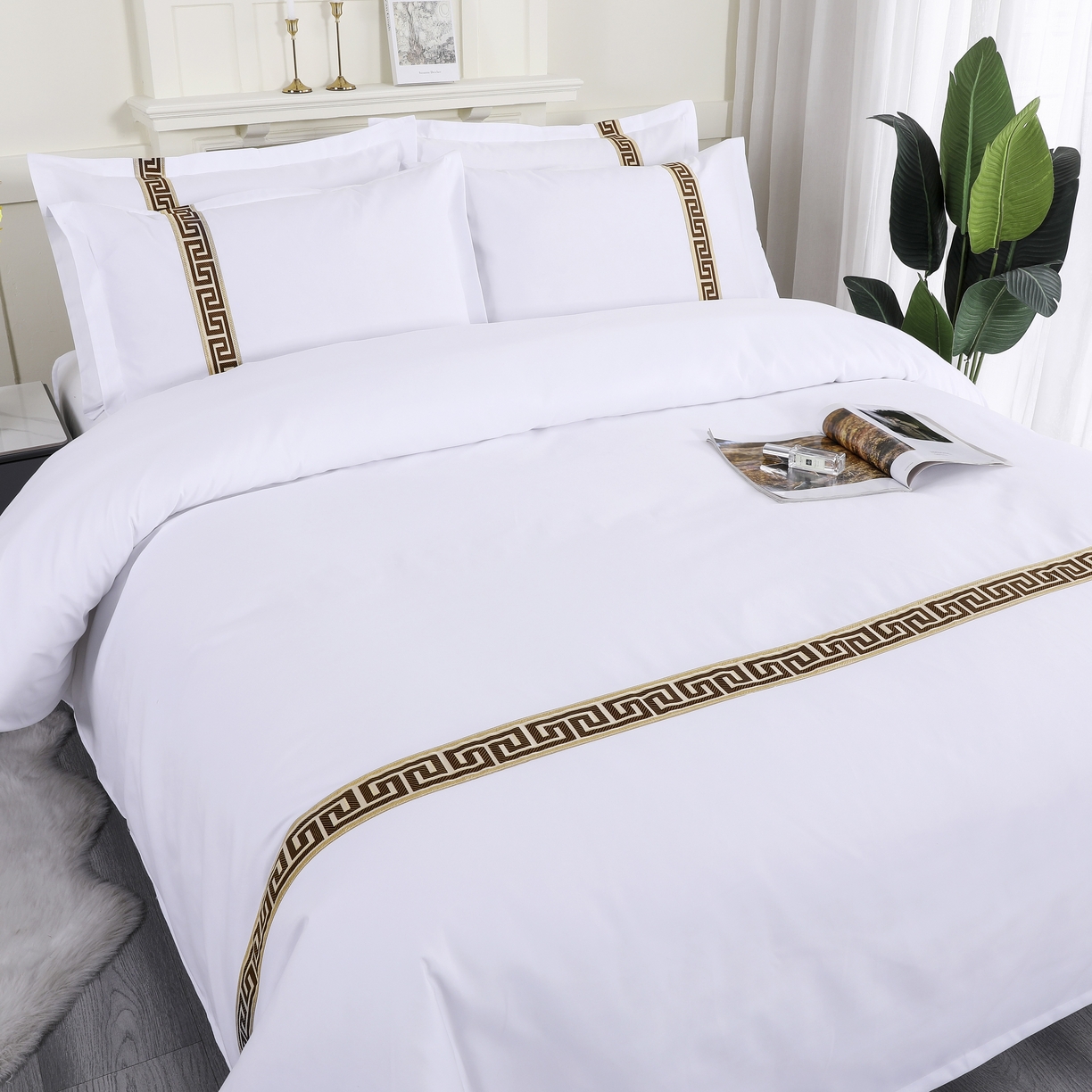 91家纺网 家纺一手货源 找家纺 三俏家纺 2025年酒店布草 磨毛高仿棉星级酒店宾馆民宿磨毛纯白三件套四件套100克平纹款 复古咖