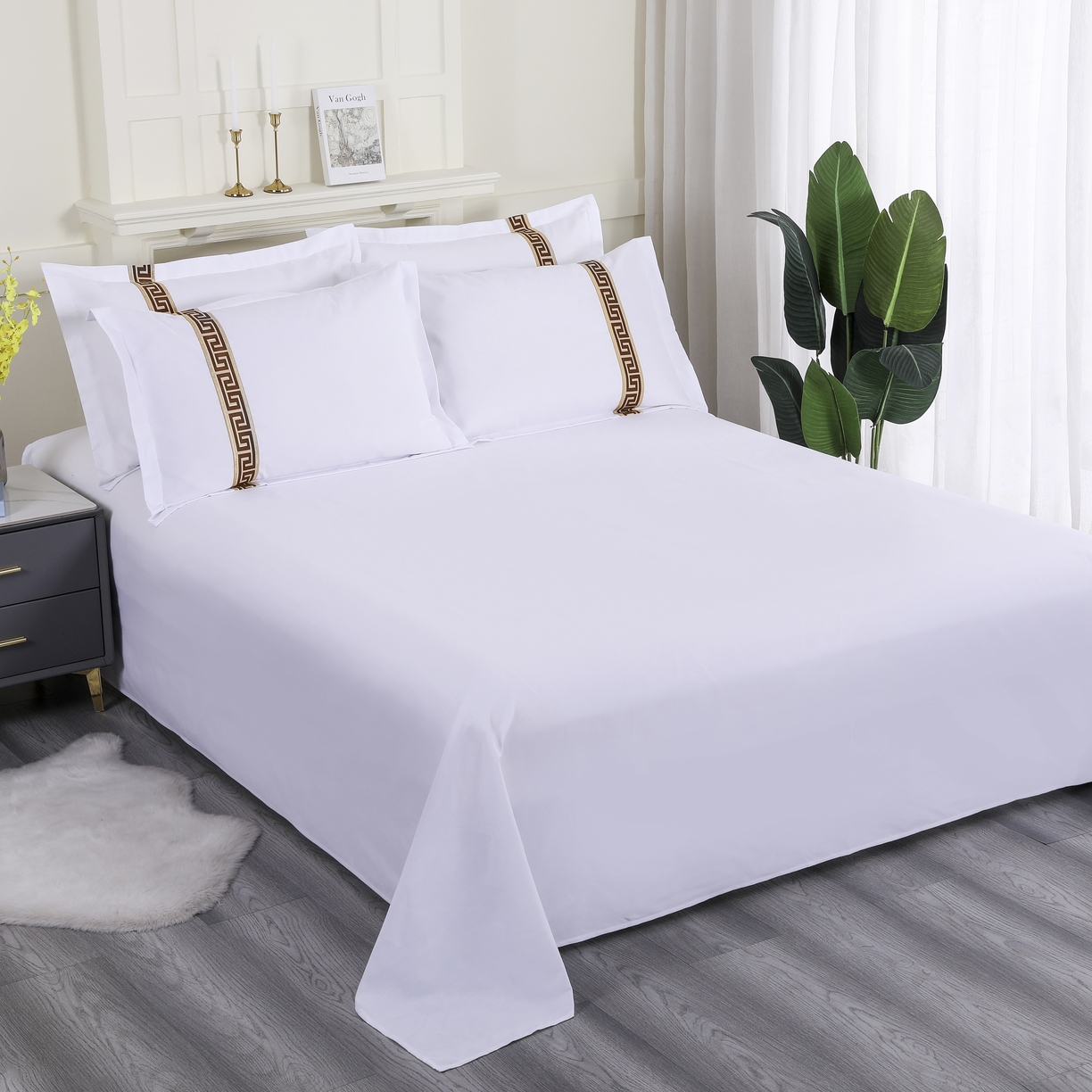 91家纺网 家纺一手货源 找家纺 三俏家纺 2025年酒店布草 磨毛高仿棉星级酒店宾馆民宿磨毛纯白三件套四件套100克平纹款 复古咖