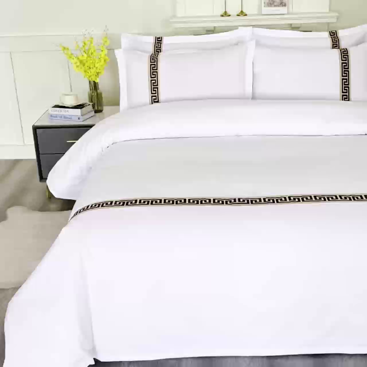 91家纺网 家纺一手货源 找家纺 三俏家纺 2025年酒店布草 磨毛高仿棉星级酒店宾馆民宿磨毛纯白三件套四件套100克平纹款 复古咖