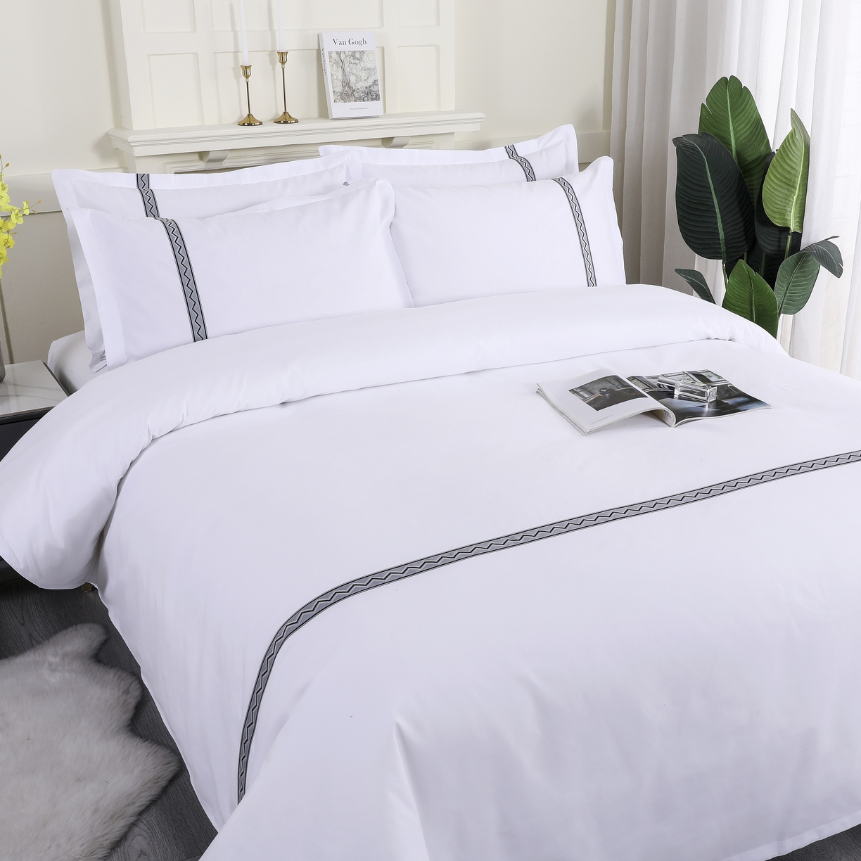 91家纺网 家纺一手货源 找家纺 三俏家纺 2025年酒店布草 磨毛高仿棉星级酒店宾馆民宿磨毛纯白三件套四件套100克平纹款 高级灰