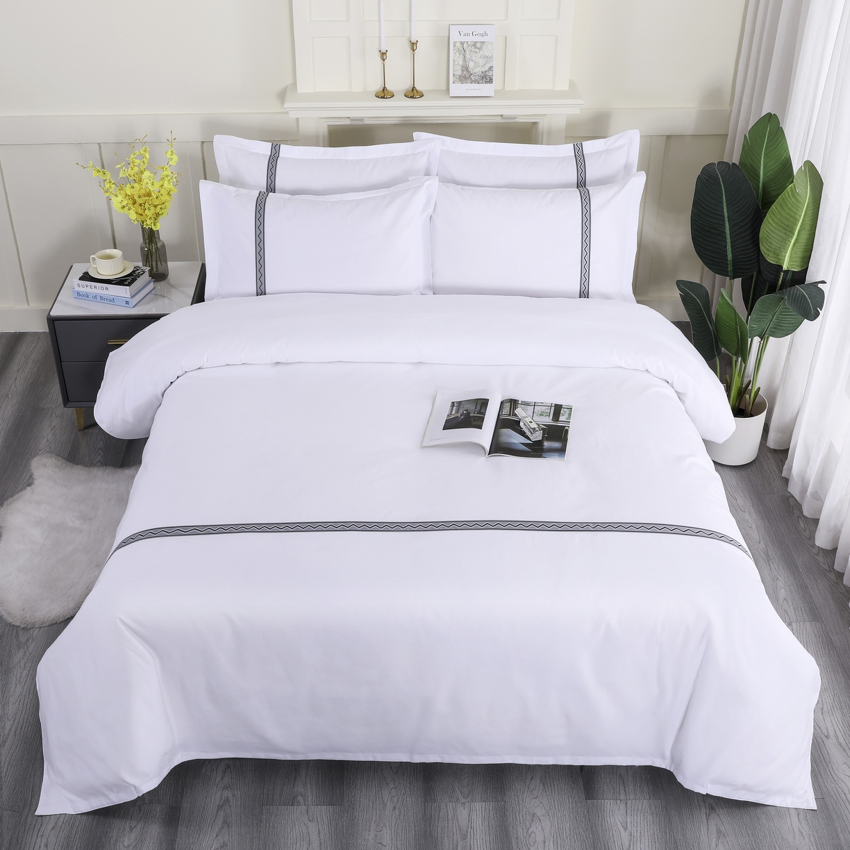 91家纺网 家纺一手货源 找家纺 三俏家纺 2025年酒店布草 磨毛高仿棉星级酒店宾馆民宿磨毛纯白三件套四件套100克平纹款 高级灰