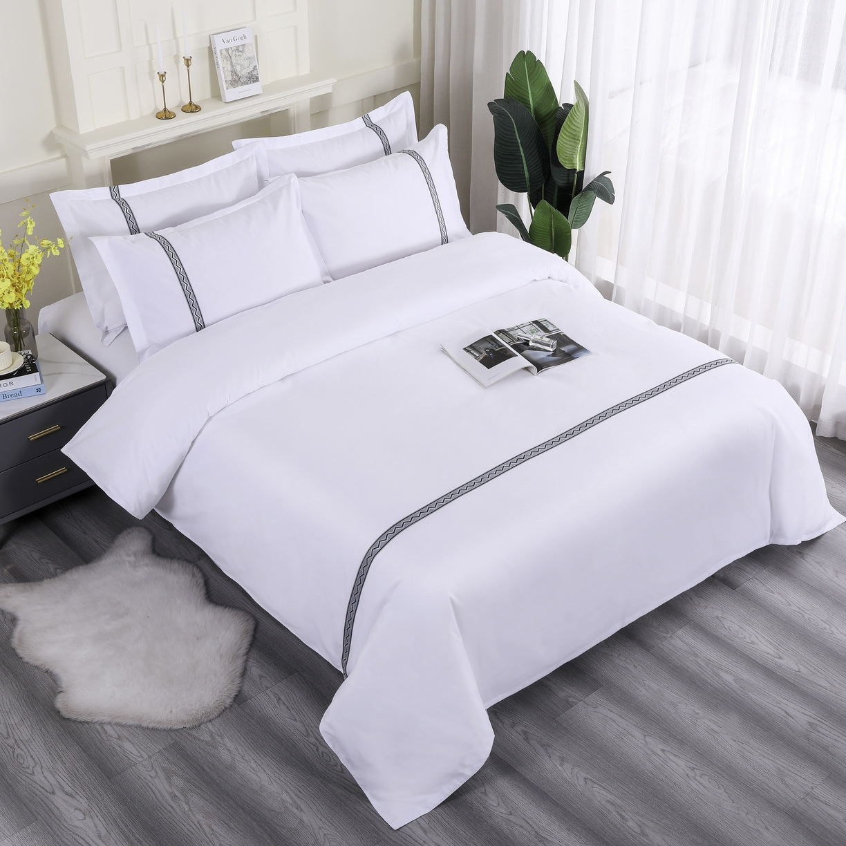 91家纺网 家纺一手货源 找家纺 三俏家纺 2025年酒店布草 磨毛高仿棉星级酒店宾馆民宿磨毛纯白三件套四件套100克平纹款 高级灰