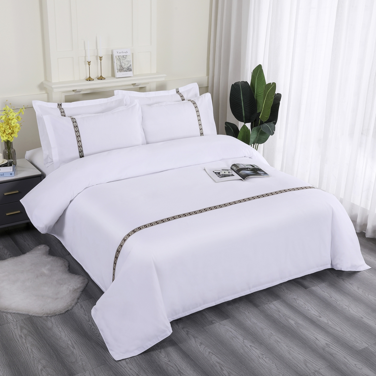 91家纺网 家纺一手货源 找家纺 三俏家纺 2025年酒店布草 磨毛高仿棉星级酒店宾馆民宿磨毛纯白三件套四件套100克平纹款 高级咖