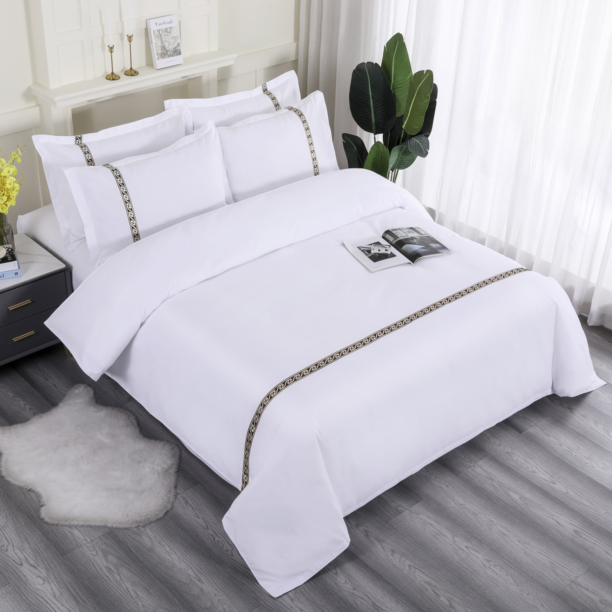 91家纺网 家纺一手货源 找家纺 三俏家纺 2025年酒店布草 磨毛高仿棉星级酒店宾馆民宿磨毛纯白三件套四件套100克平纹款 高级咖